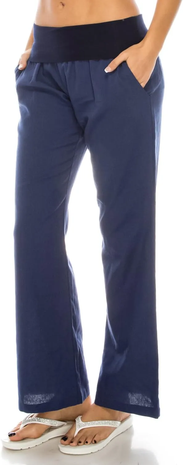 Women's Comfy Fold Over Linen Pants