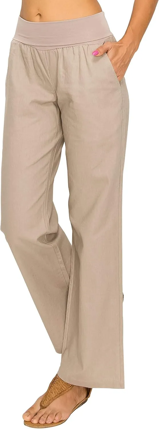 Women's Comfy Fold Over Linen Pants