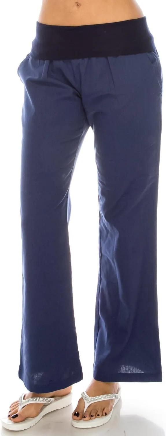 Women's Comfy Fold Over Linen Pants
