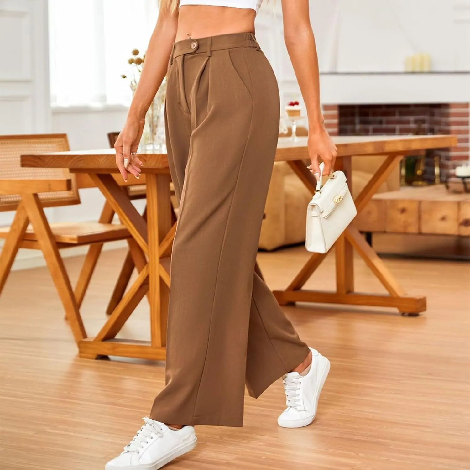 Women's Fashion Wide Leg Loose Pants Business Casual Straight Office Trousers for Women, X-Small-X-Large