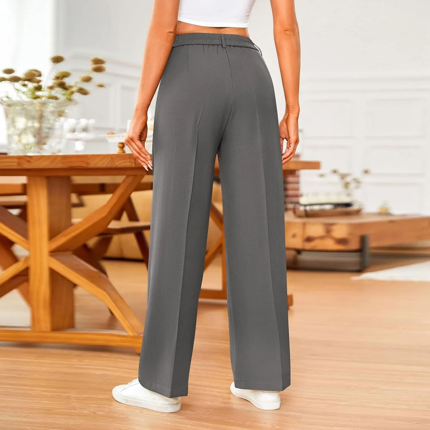 Women's Fashion Wide Leg Loose Pants Business Casual Straight Office Trousers for Women, X-Small-X-Large