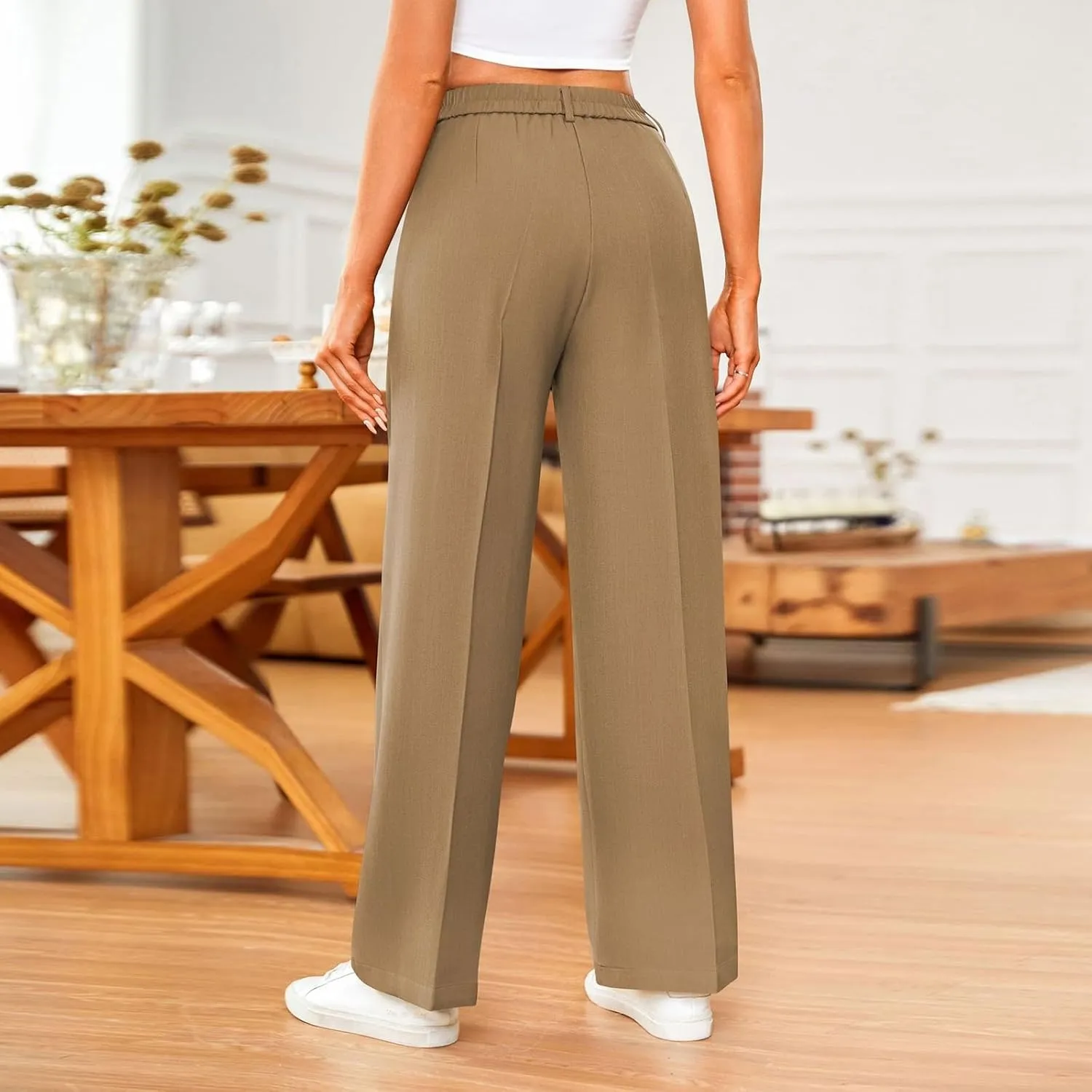 Women's Fashion Wide Leg Loose Pants Business Casual Straight Office Trousers for Women, X-Small-X-Large