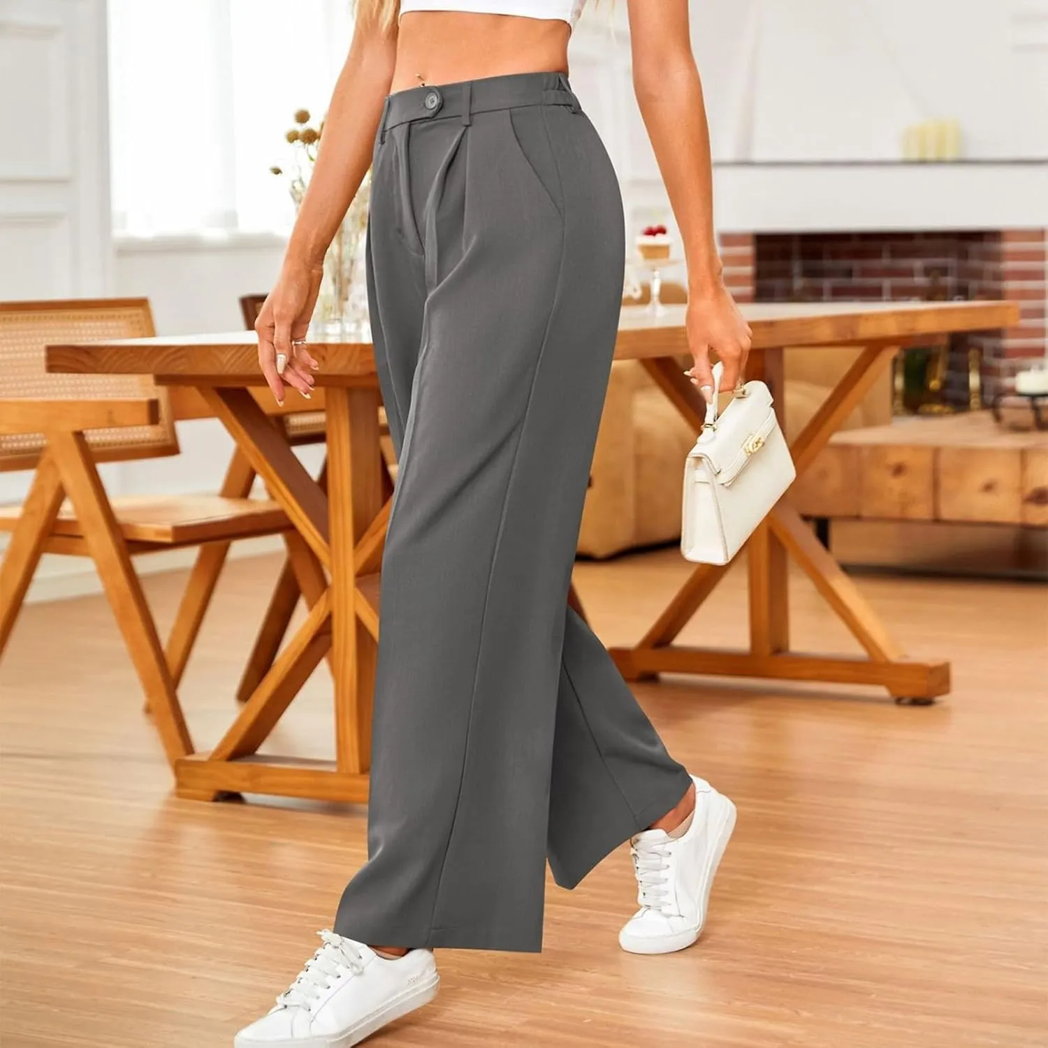 Women's Fashion Wide Leg Loose Pants Business Casual Straight Office Trousers for Women, X-Small-X-Large