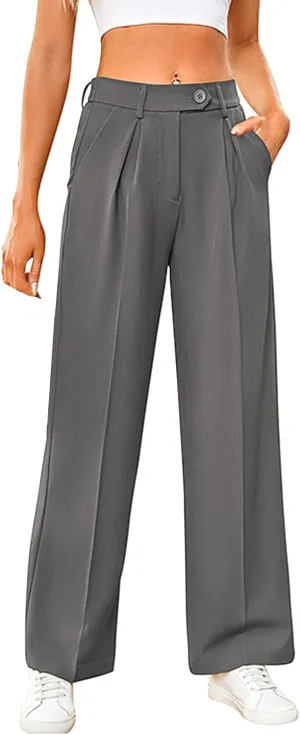 Women's Fashion Wide Leg Loose Pants Business Casual Straight Office Trousers for Women, X-Small-X-Large