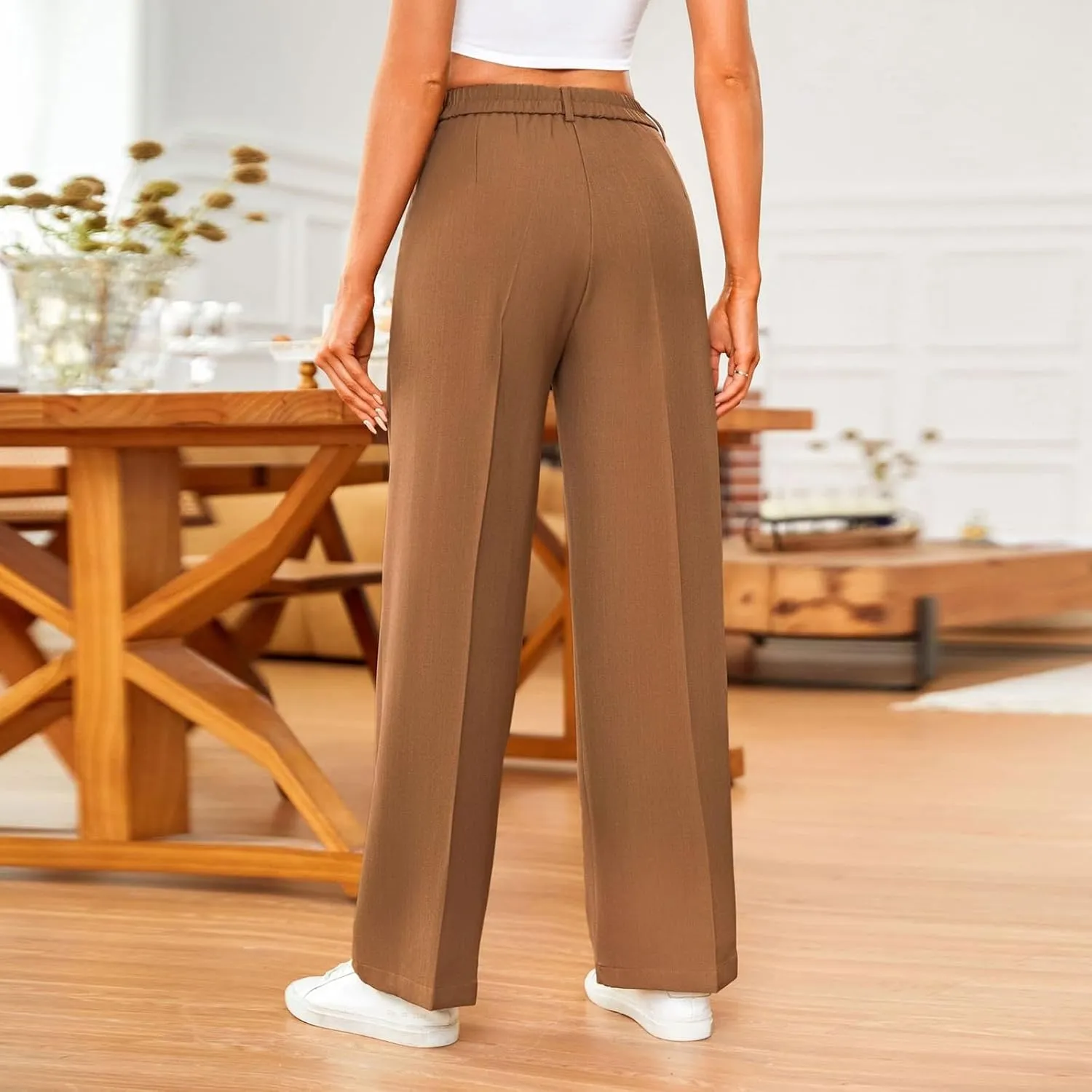 Women's Fashion Wide Leg Loose Pants Business Casual Straight Office Trousers for Women, X-Small-X-Large