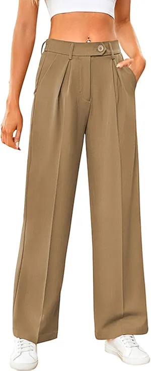 Women's Fashion Wide Leg Loose Pants Business Casual Straight Office Trousers for Women, X-Small-X-Large