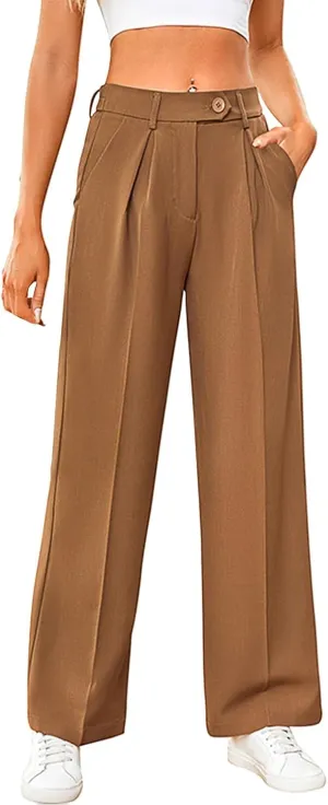 Women's Fashion Wide Leg Loose Pants Business Casual Straight Office Trousers for Women, X-Small-X-Large
