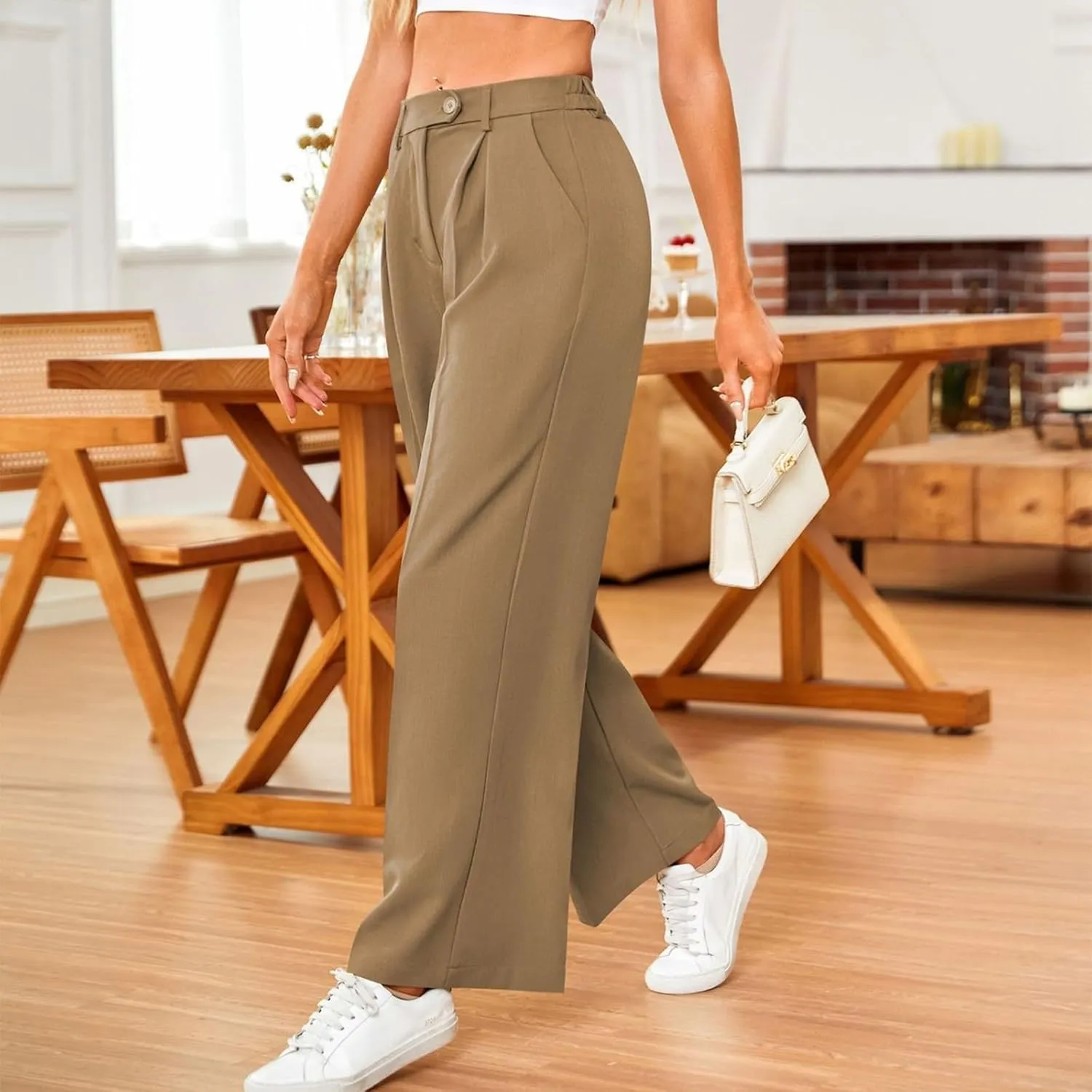 Women's Fashion Wide Leg Loose Pants Business Casual Straight Office Trousers for Women, X-Small-X-Large