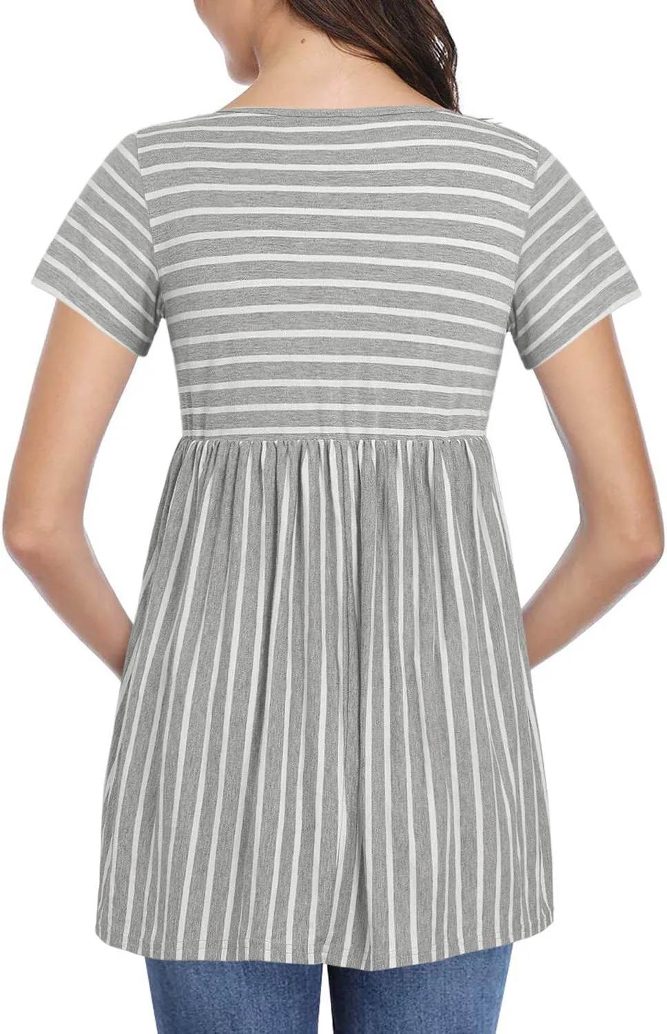 Womens Flattering Maternity Tops Comfy Short Sleeve Pleated Pregnancy Shirt