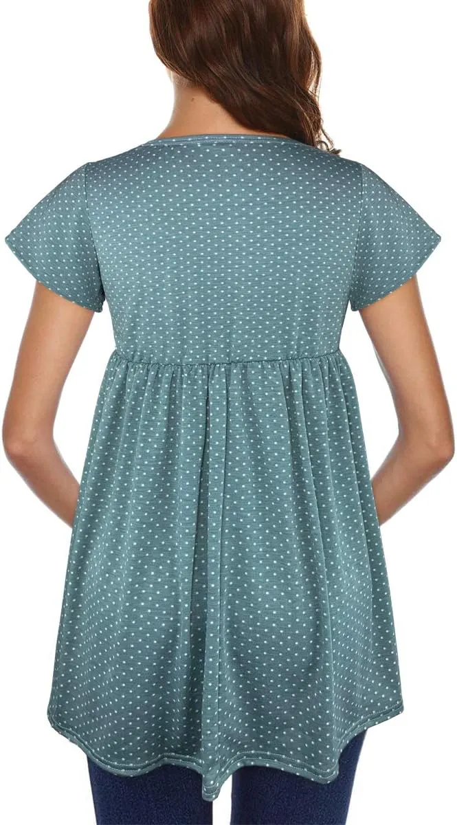 Womens Flattering Maternity Tops Comfy Short Sleeve Pleated Pregnancy Shirt