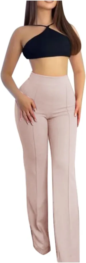 Women's High Waist Solid Suit Pants Casual Straight Wide Leg Trousers Simple Trendy Fitted Flared Pant Hip Lift Yoga Pants