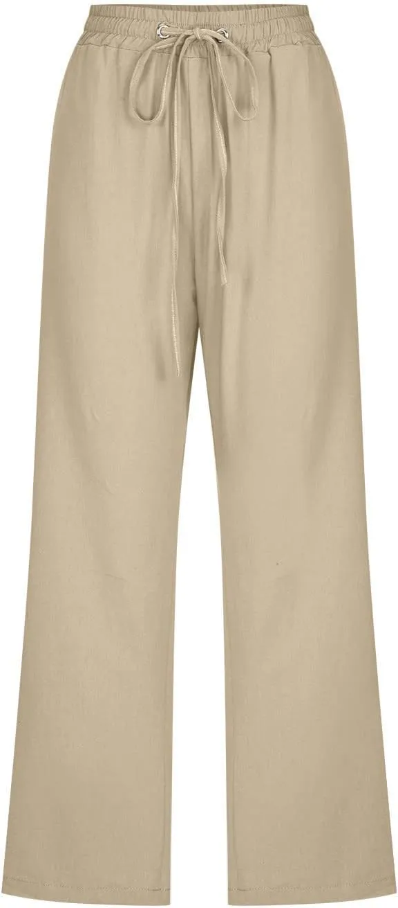 Women's Linen Capris Fashion Tapered Crop Pants Drawstring Elastic Waist Yoga Pants 2024 Casual Summer Pants
