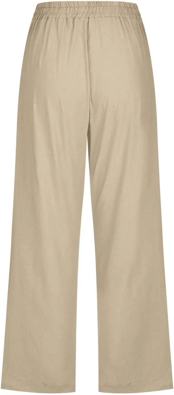 Women's Linen Capris Fashion Tapered Crop Pants Drawstring Elastic Waist Yoga Pants 2024 Casual Summer Pants
