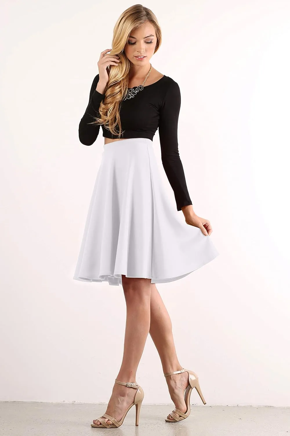 Women's Midi Skirt Flared Stretch Skirt for Women Reg & Plus Size. Casual A line, Basic Everyday Wear, Formal Office