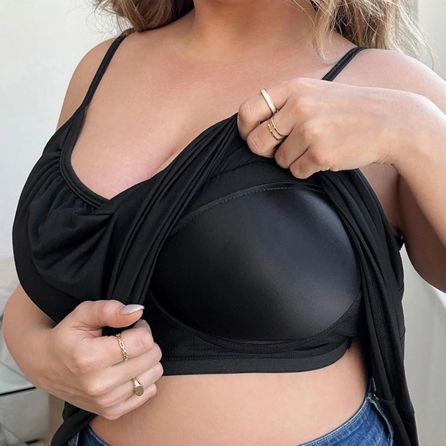 Women's Plus Size Tank Tops with Built in Bras Front Pleated U Neck Comfy Soft Laryered Shirts Comfy Undershirt