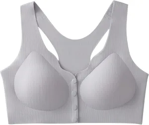 Women's Racerback Sports Bras Comfort Ice Silk Seamless Front Closure Gathered Bra Wireless Push Up Yoga Sports Bras