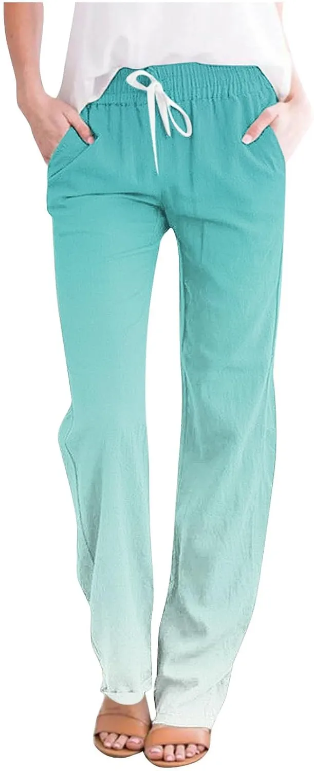 Women's Trousers Gradient Color Casual Comfy Pants Straight Leg Elastic Waist Comfy Pants Stylish Lounge Pants