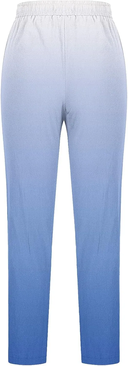 Women's Trousers Gradient Color Casual Comfy Pants Straight Leg Elastic Waist Comfy Pants Stylish Lounge Pants