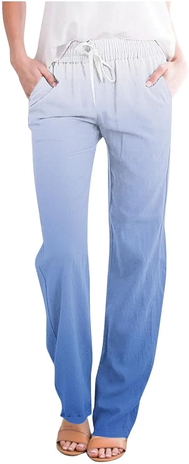 Women's Trousers Gradient Color Casual Comfy Pants Straight Leg Elastic Waist Comfy Pants Stylish Lounge Pants