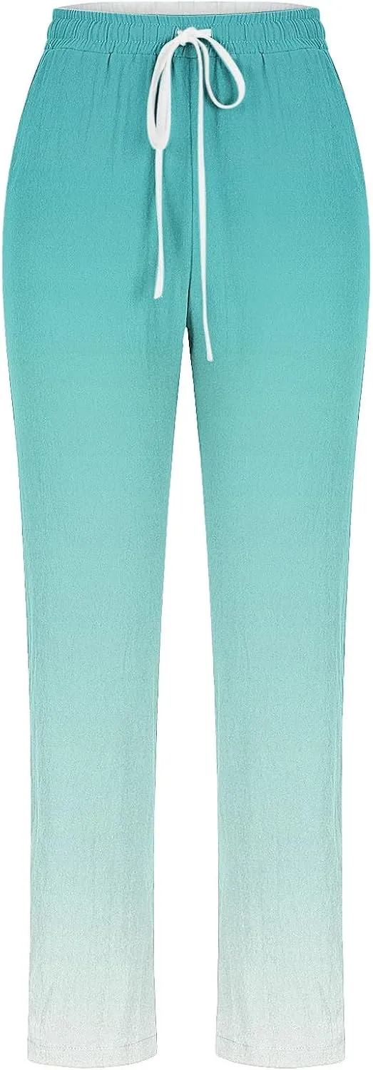 Women's Trousers Gradient Color Casual Comfy Pants Straight Leg Elastic Waist Comfy Pants Stylish Lounge Pants