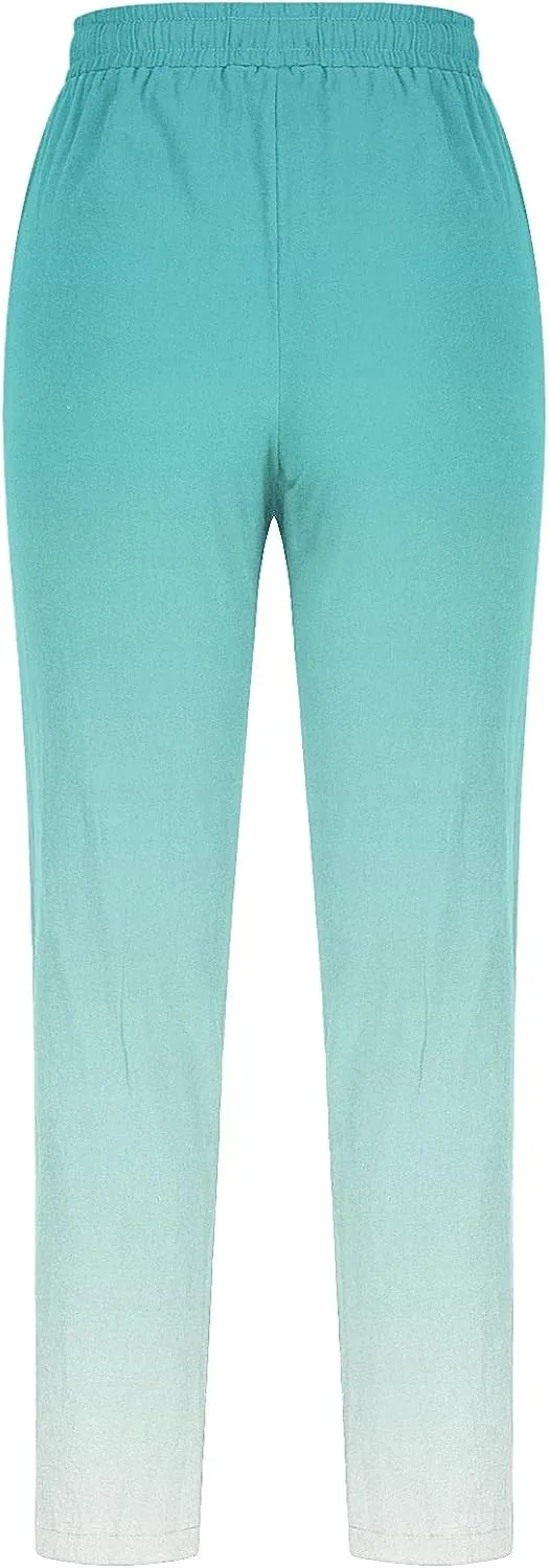 Women's Trousers Gradient Color Casual Comfy Pants Straight Leg Elastic Waist Comfy Pants Stylish Lounge Pants