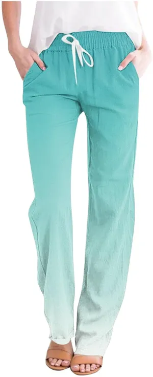 Women's Trousers Gradient Color Casual Comfy Pants Straight Leg Elastic Waist Comfy Pants Stylish Lounge Pants