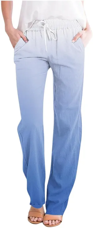 Women's Trousers Gradient Color Casual Comfy Pants Straight Leg Elastic Waist Comfy Pants Stylish Lounge Pants