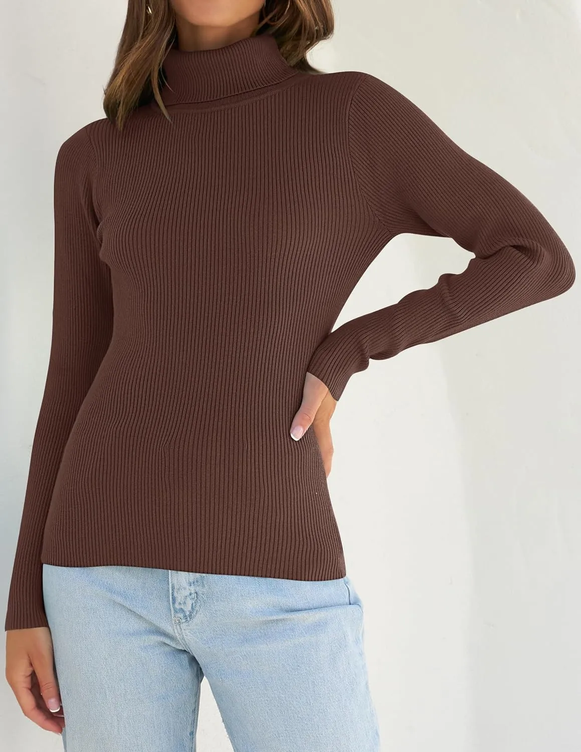 ZESICA Women's Turtleneck Long Sleeve Shirts Spring Basic Tops Slim Fitted Ribbed Knit Sweater