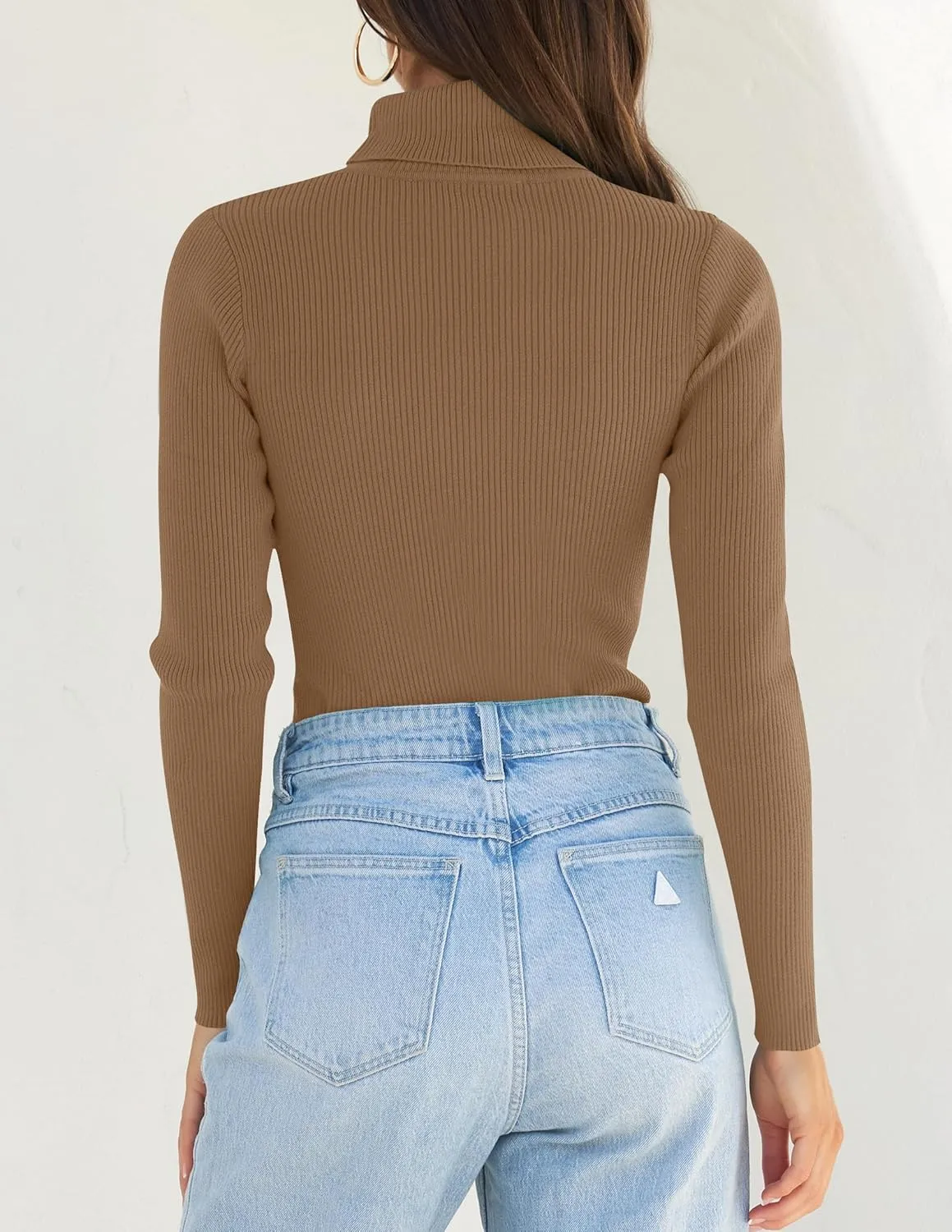ZESICA Women's Turtleneck Long Sleeve Shirts Spring Basic Tops Slim Fitted Ribbed Knit Sweater