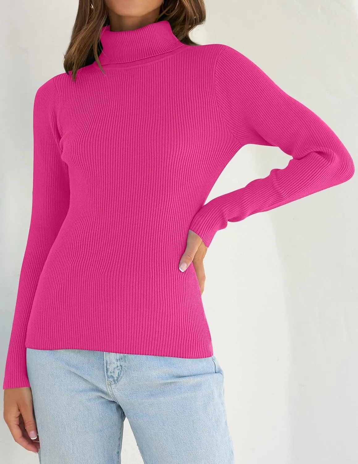 ZESICA Women's Turtleneck Long Sleeve Shirts Spring Basic Tops Slim Fitted Ribbed Knit Sweater