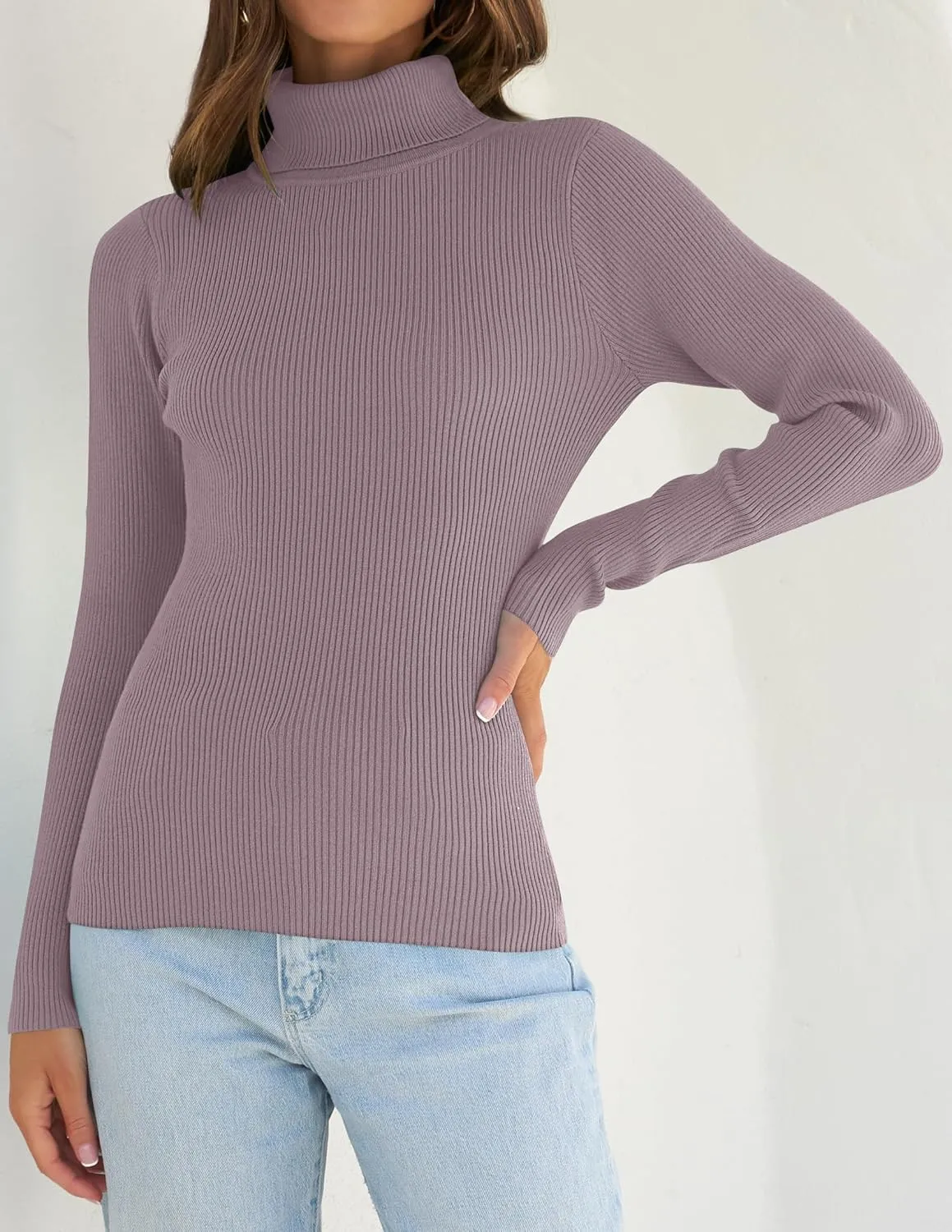 ZESICA Women's Turtleneck Long Sleeve Shirts Spring Basic Tops Slim Fitted Ribbed Knit Sweater