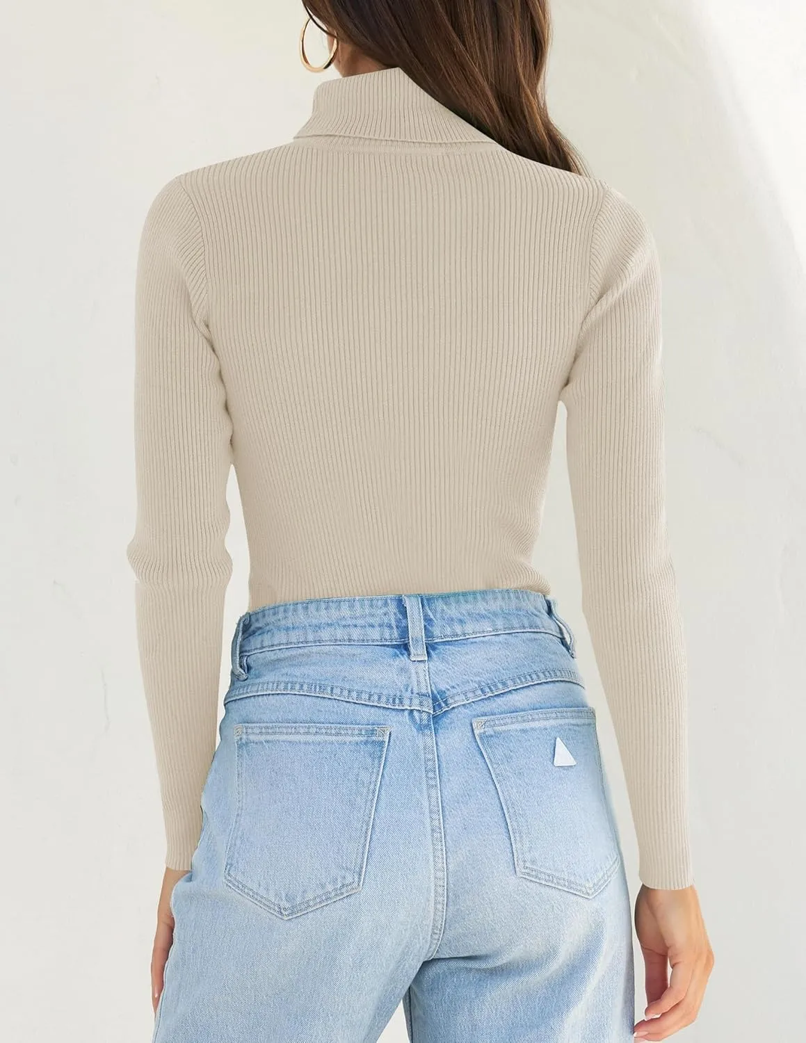 ZESICA Women's Turtleneck Long Sleeve Shirts Spring Basic Tops Slim Fitted Ribbed Knit Sweater