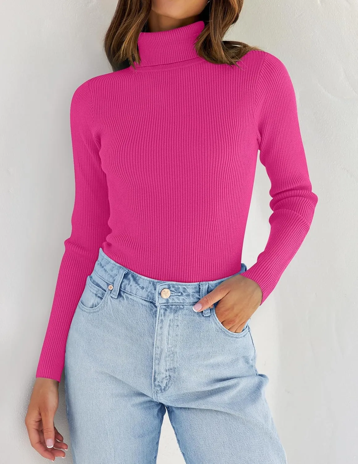 ZESICA Women's Turtleneck Long Sleeve Shirts Spring Basic Tops Slim Fitted Ribbed Knit Sweater