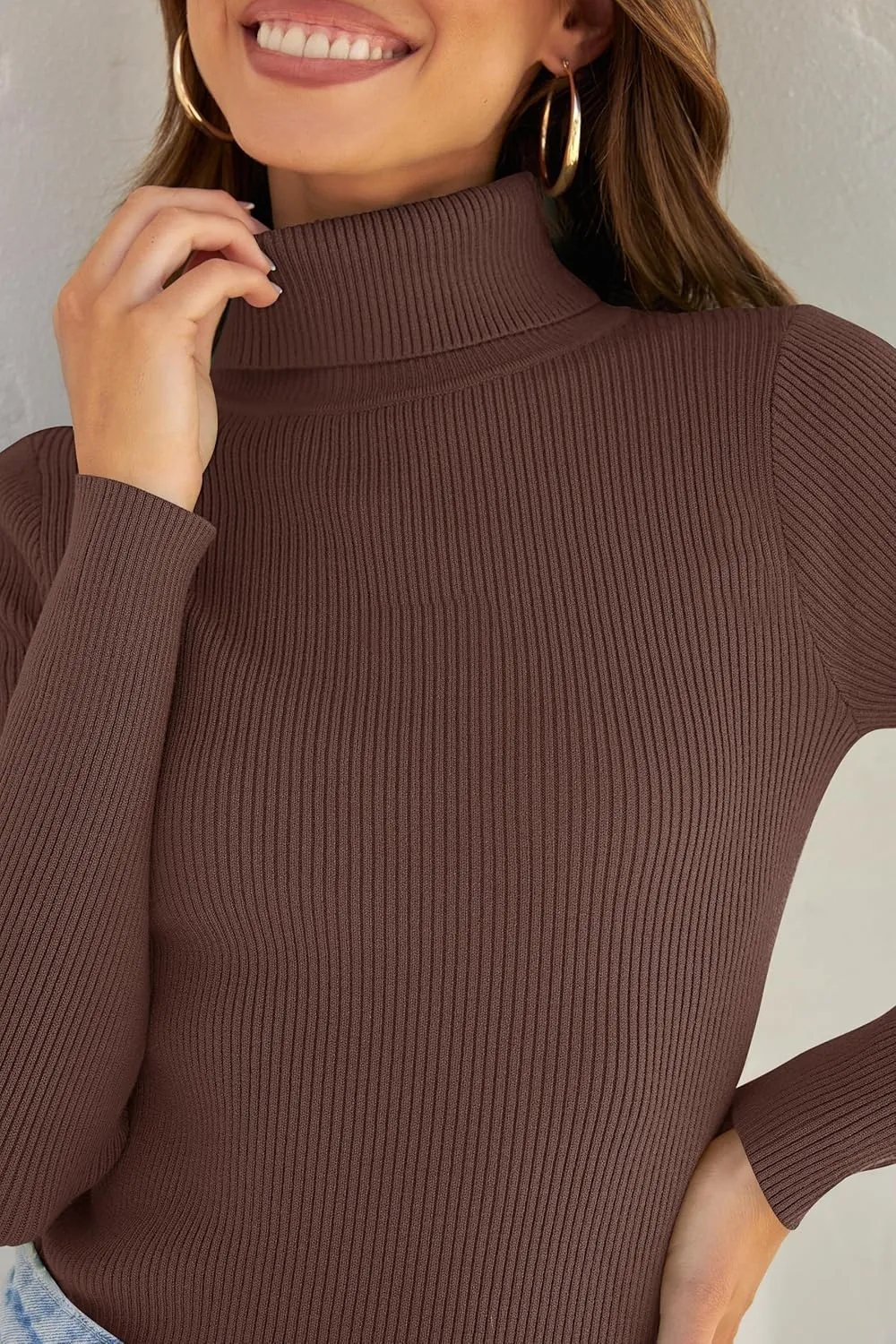ZESICA Women's Turtleneck Long Sleeve Shirts Spring Basic Tops Slim Fitted Ribbed Knit Sweater