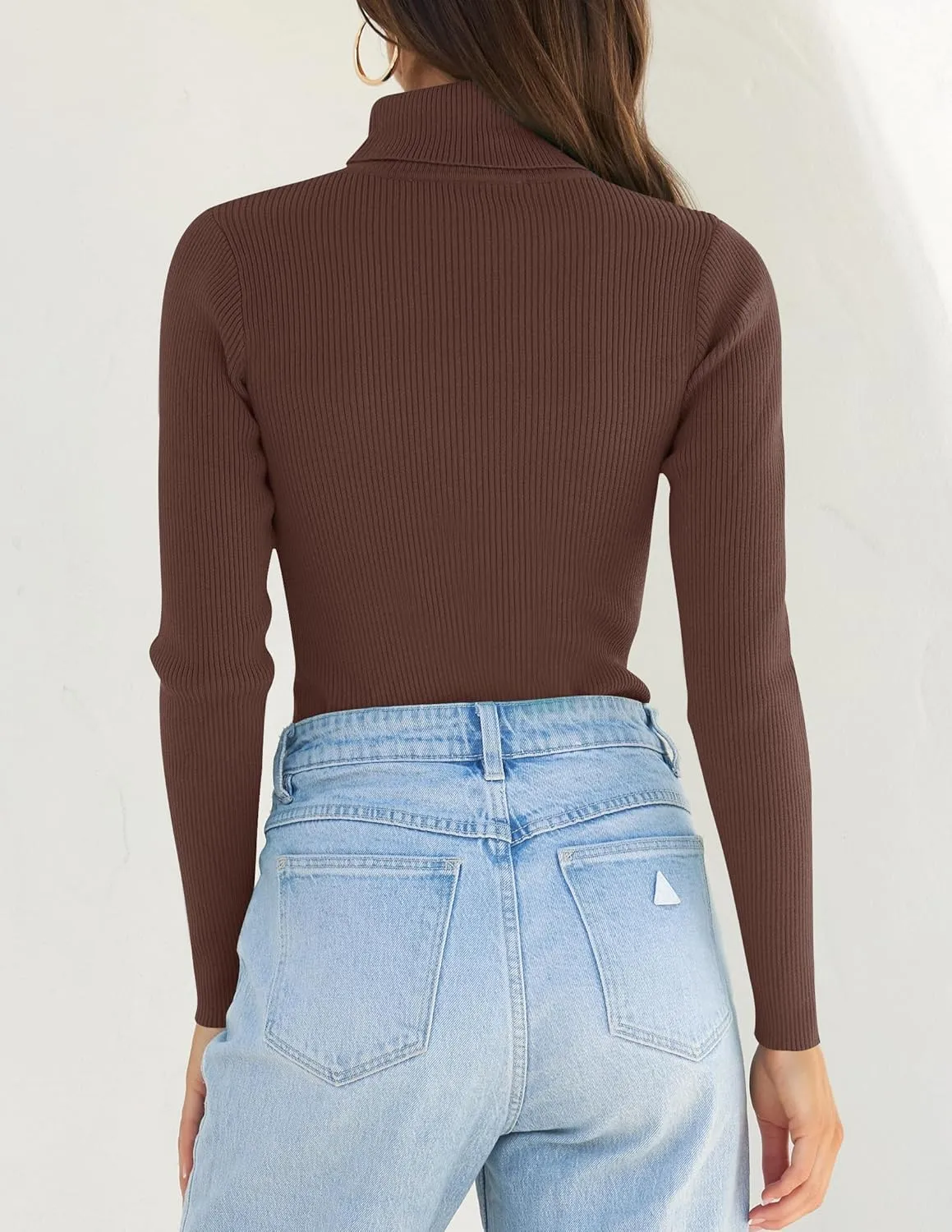 ZESICA Women's Turtleneck Long Sleeve Shirts Spring Basic Tops Slim Fitted Ribbed Knit Sweater