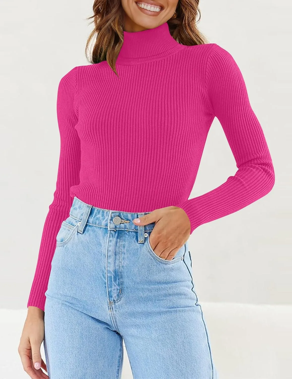 ZESICA Women's Turtleneck Long Sleeve Shirts Spring Basic Tops Slim Fitted Ribbed Knit Sweater