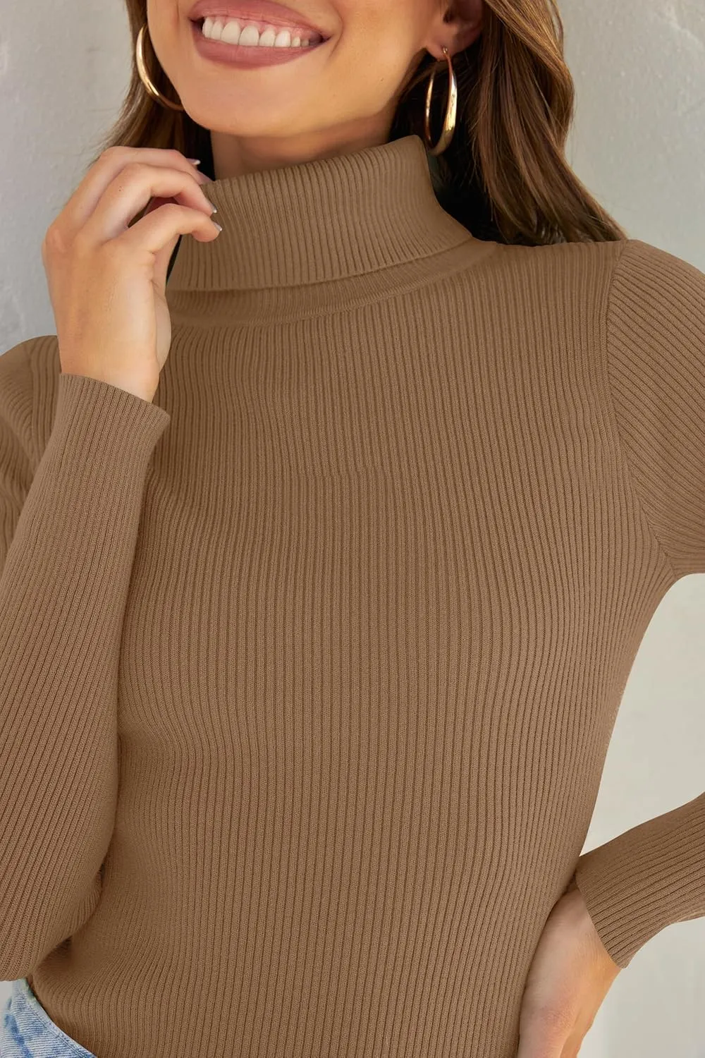 ZESICA Women's Turtleneck Long Sleeve Shirts Spring Basic Tops Slim Fitted Ribbed Knit Sweater