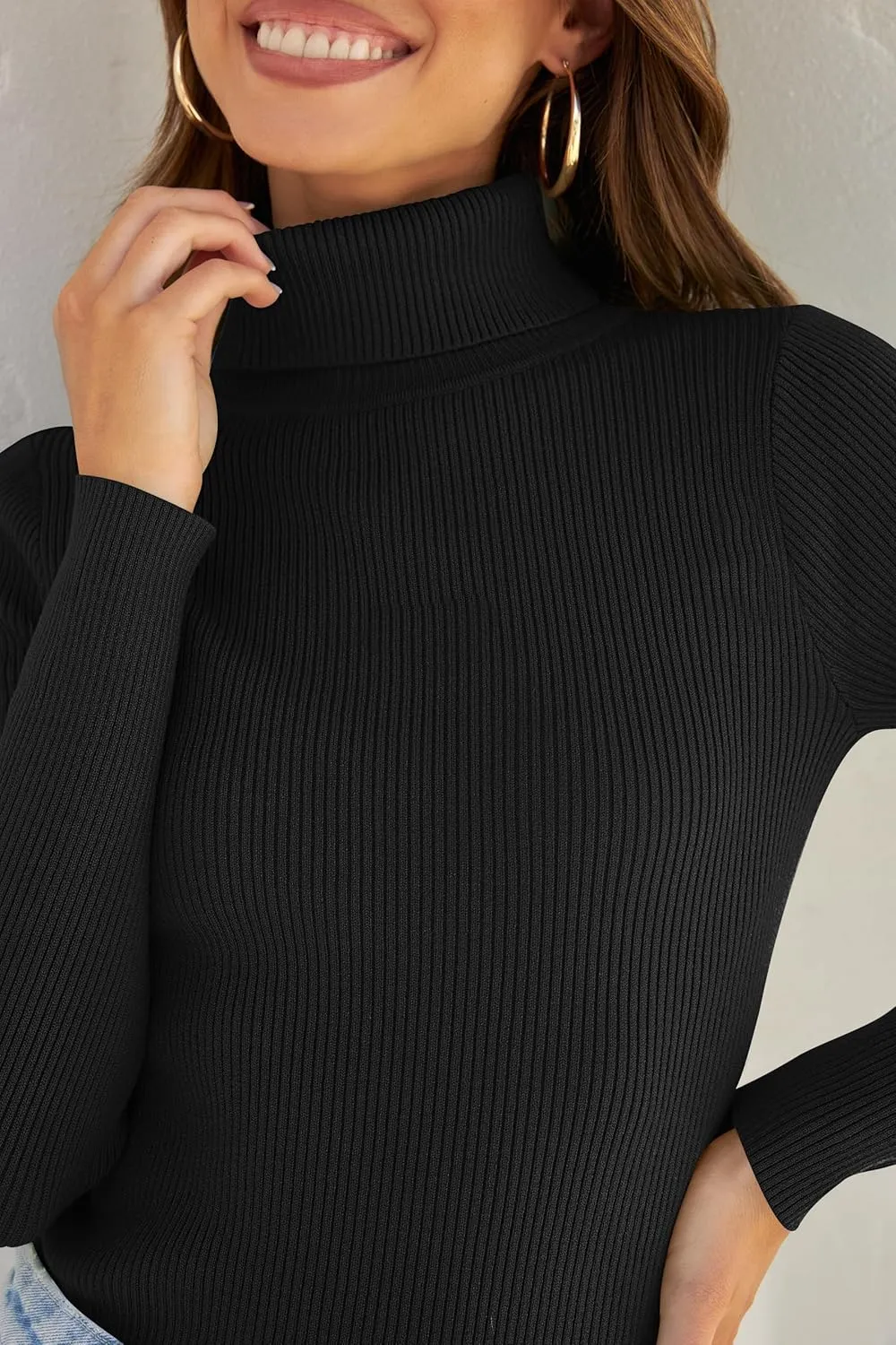 ZESICA Women's Turtleneck Long Sleeve Shirts Spring Basic Tops Slim Fitted Ribbed Knit Sweater