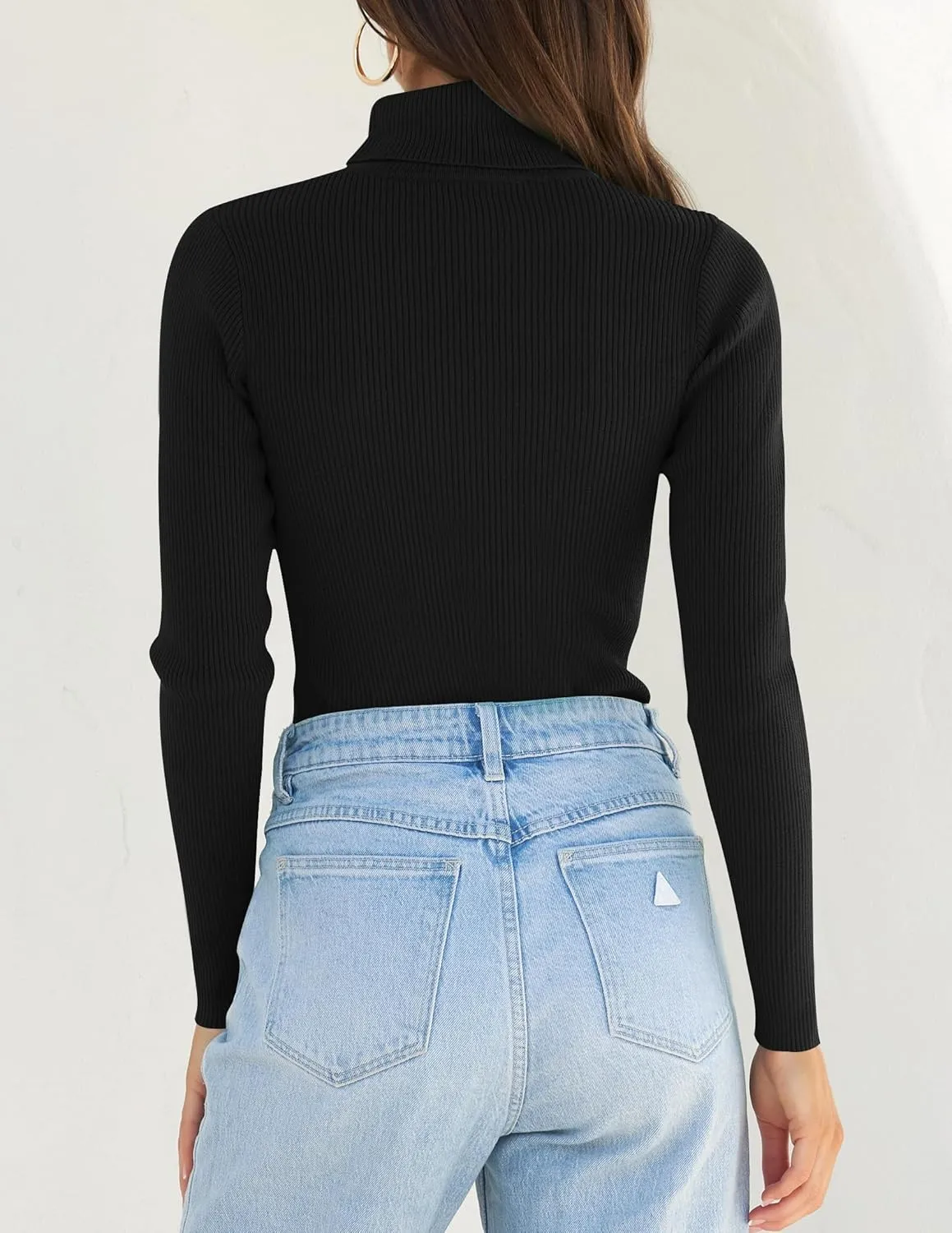 ZESICA Women's Turtleneck Long Sleeve Shirts Spring Basic Tops Slim Fitted Ribbed Knit Sweater